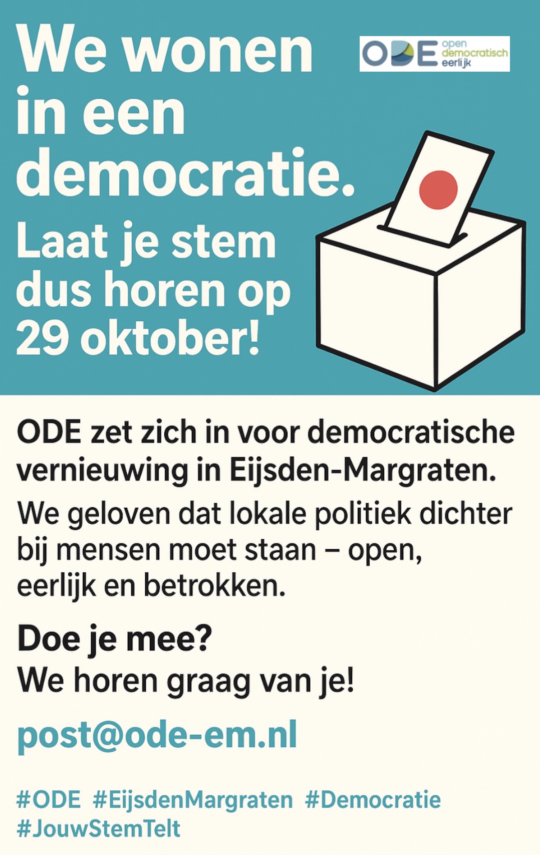 Verkiezingen 29 oktober, democratie, jouw stem telt